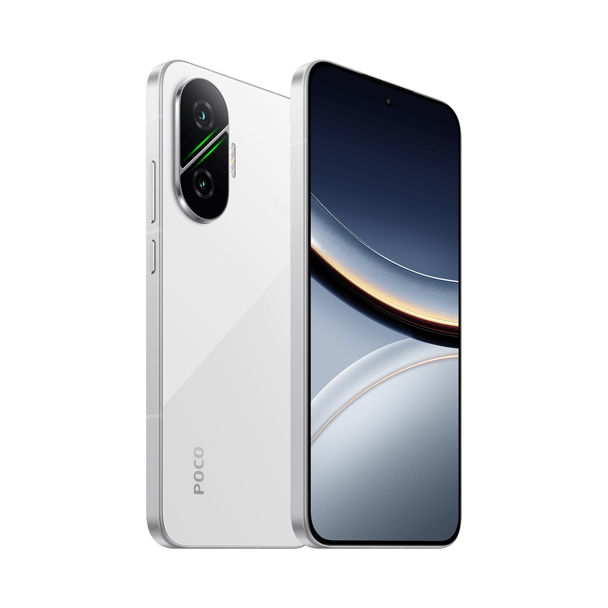 Xiaomi POCO F7 in Weiß – schräge Ansicht
