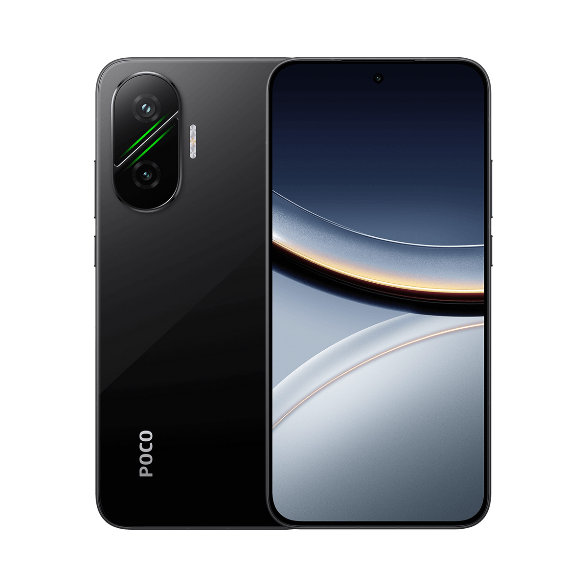 Xiaomi POCO F7 in Schwarz – Vorder- und Rückseite
